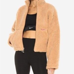 NWT - Nike Jacket Sportswear Swoosh Tan Sherpa Fleece Zipper Size Small